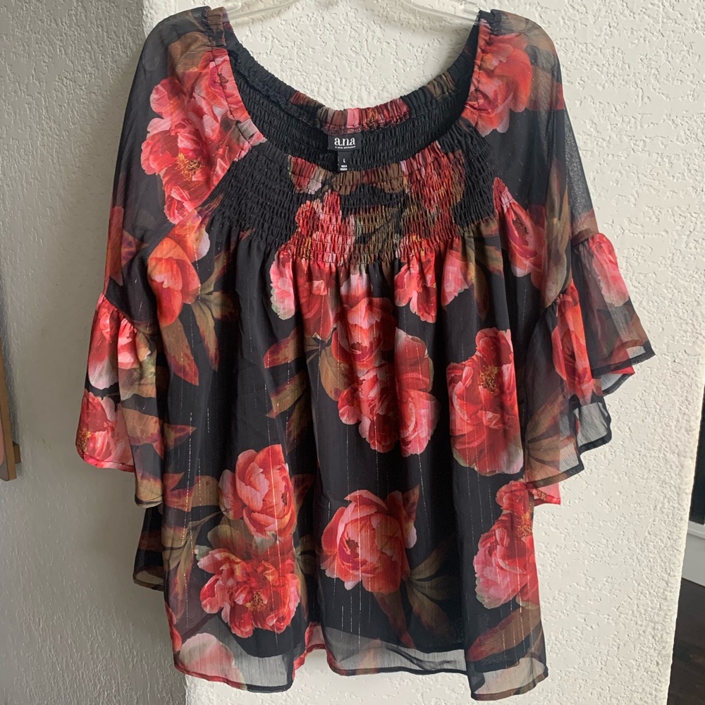 A.N.A. A New Approach Black and Red Floral Top